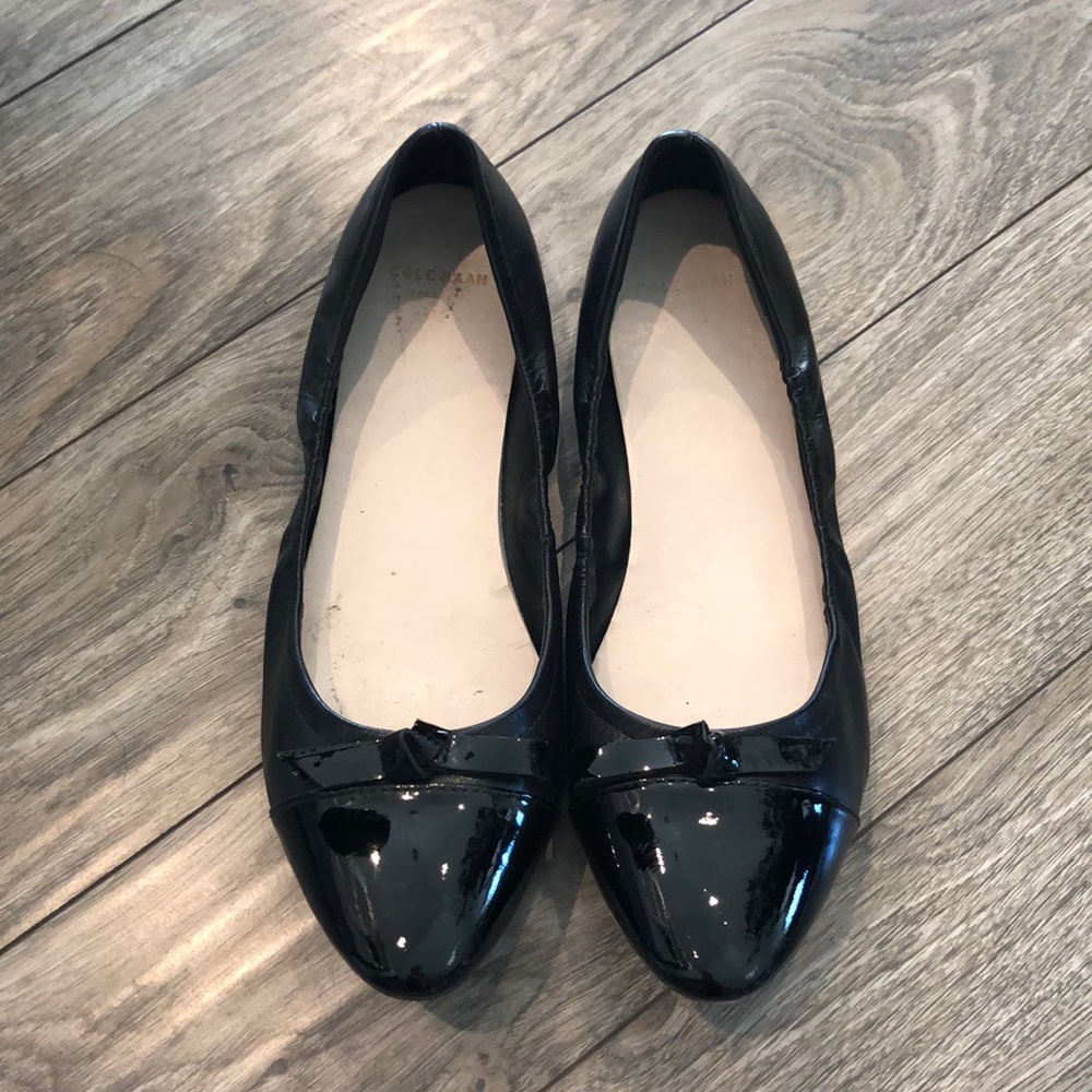 Cole Haan Black Patent Leather Pointed Toe Flats